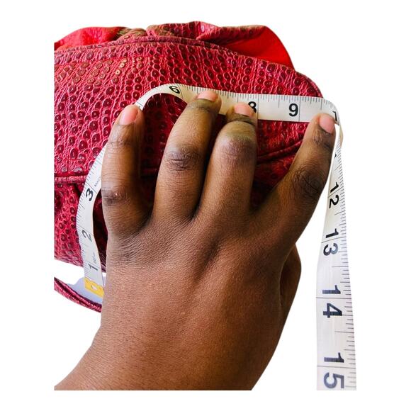 Vintage 80s NAS Leather Patchwork Flap Red Textured Shoulder Korean Purse Bag - Picture 13 of 13